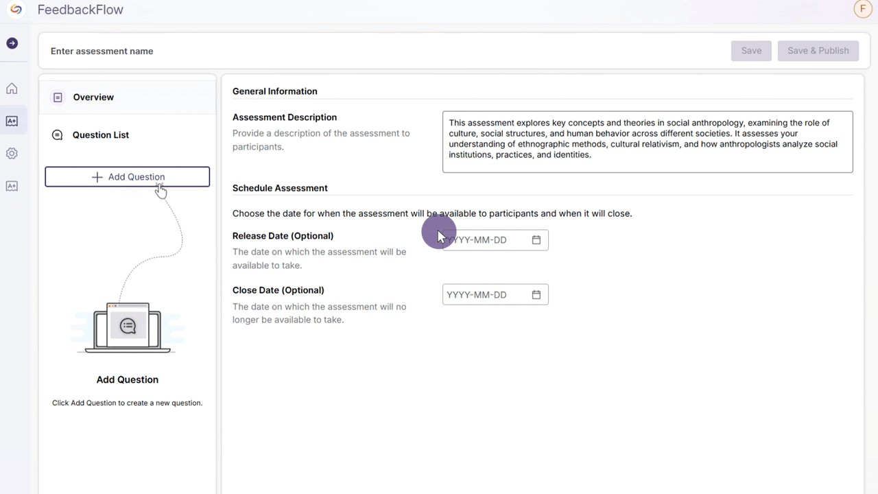 Simplified assessment creation to streamline navigation.