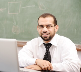 Education activities in classroom at school, Happy teacher with laptop