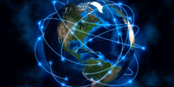 The Earth encircled by a satellite network.
