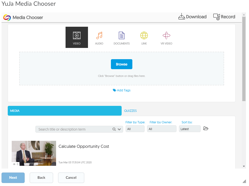 Integrating the Media Chooser in D2L Brightspace