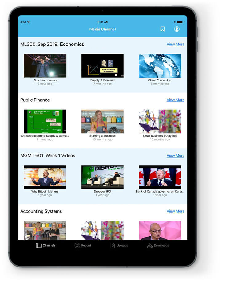 An iPad showing YuJa Media Channel.