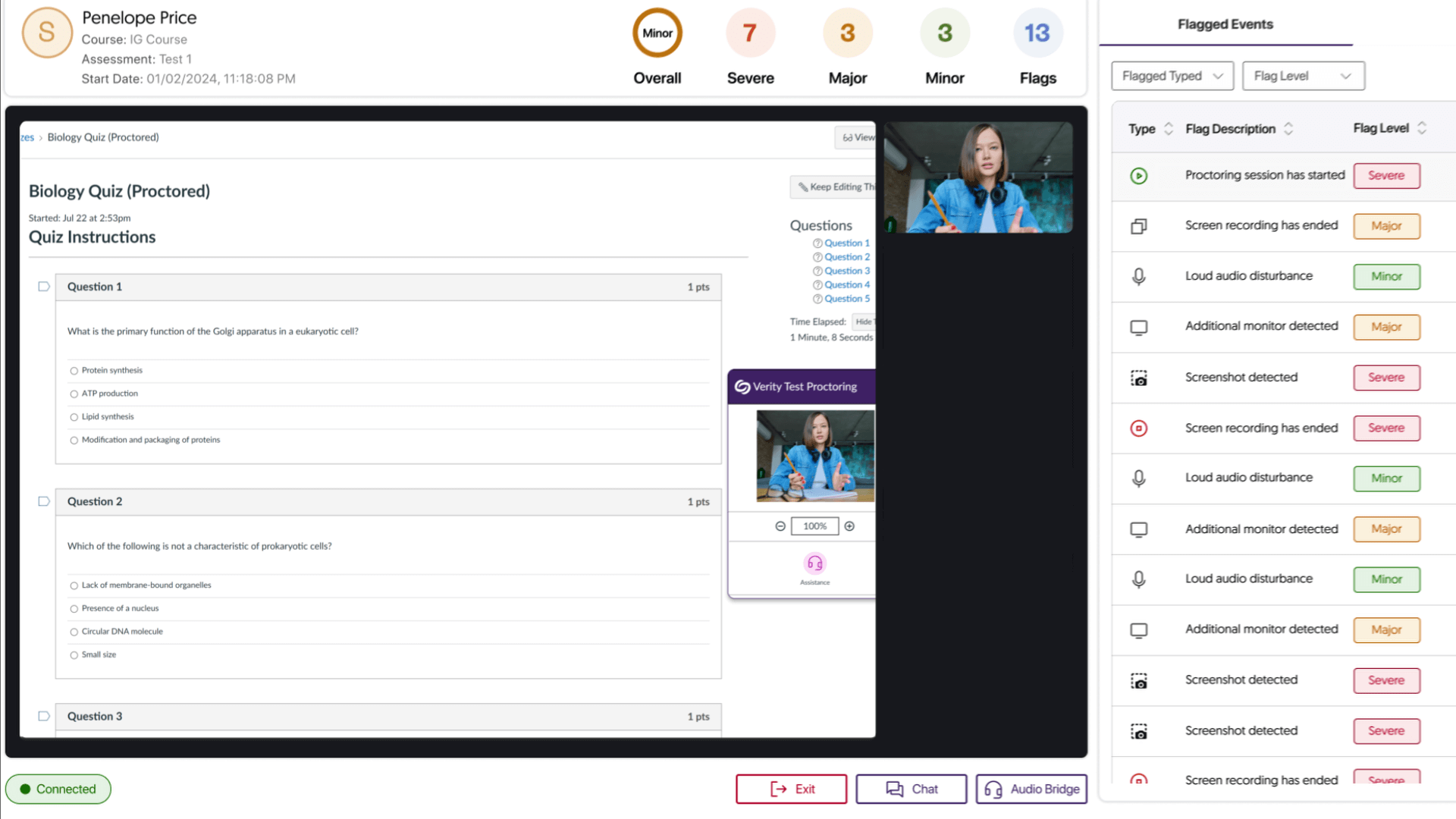The YuJa Verity Test Proctoring Platform Live Check-In panel.