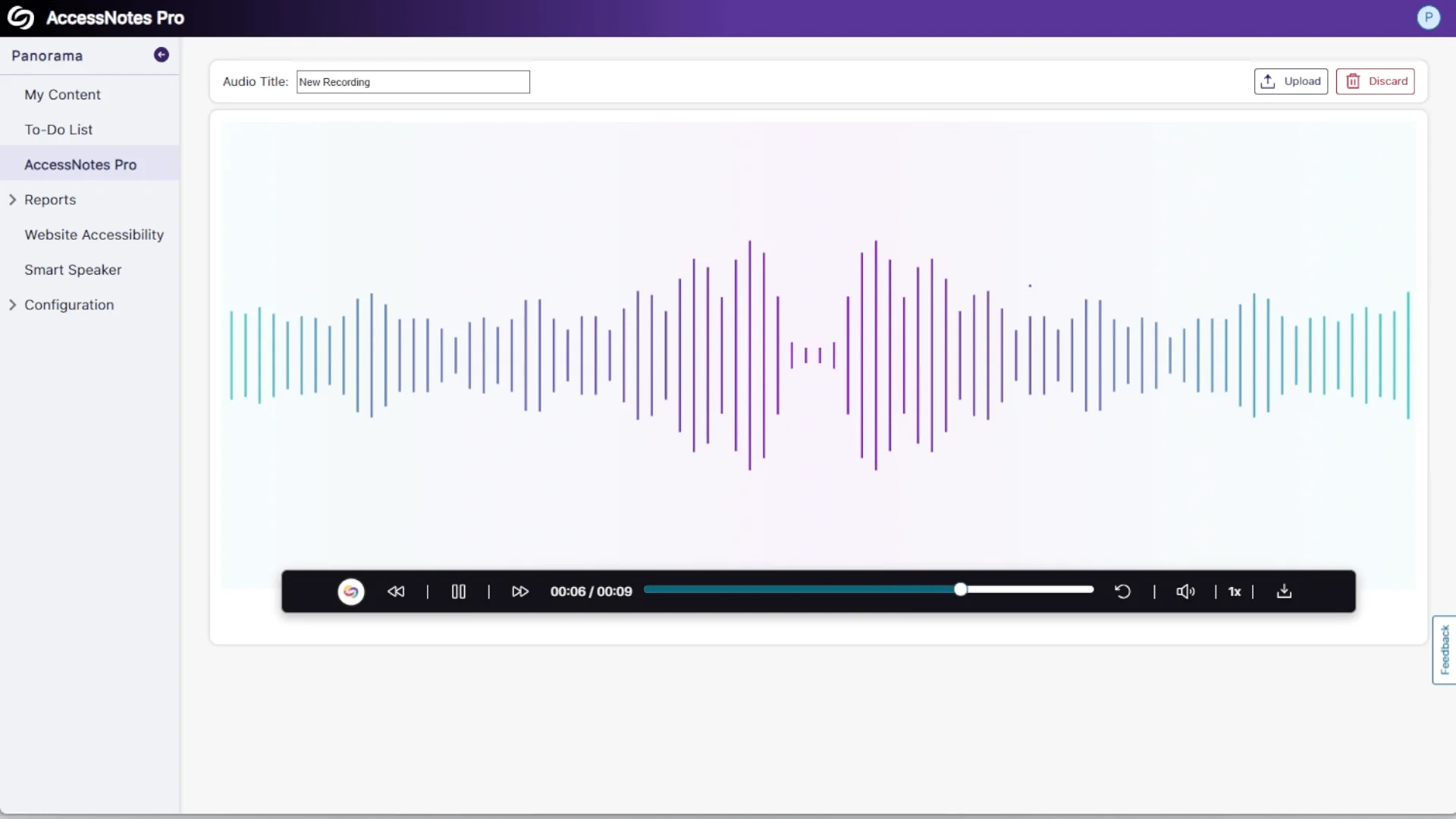 AccessNotes Pro plays back recorded audio.