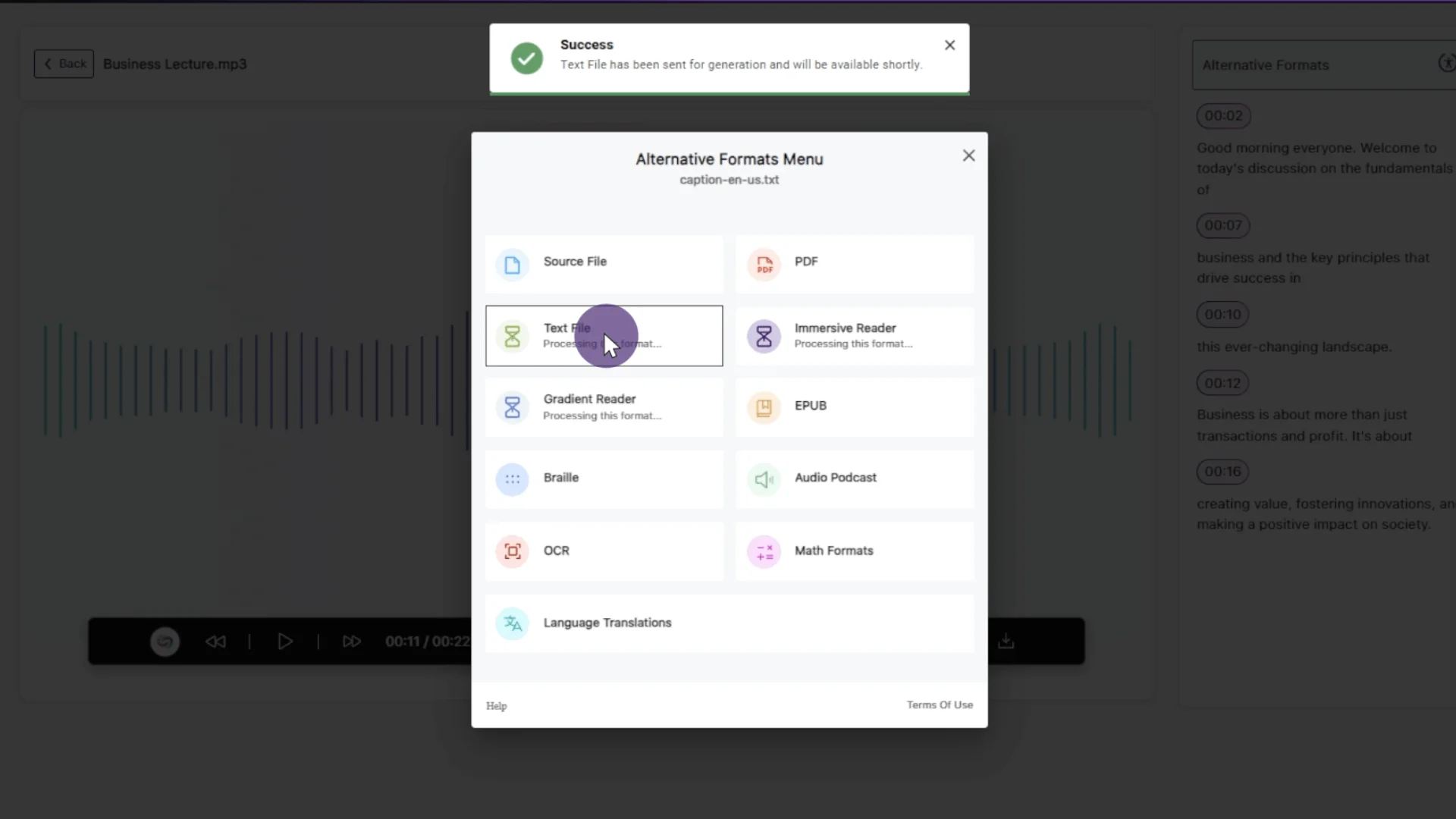 AccessNotes Pro, integrated with Panorama, allows you to download Alternative Formats.