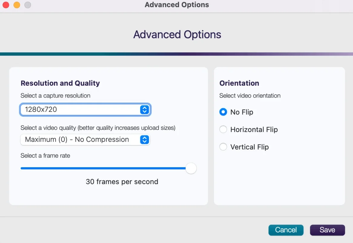 The Resolution and Quality Settings in Software Capture.