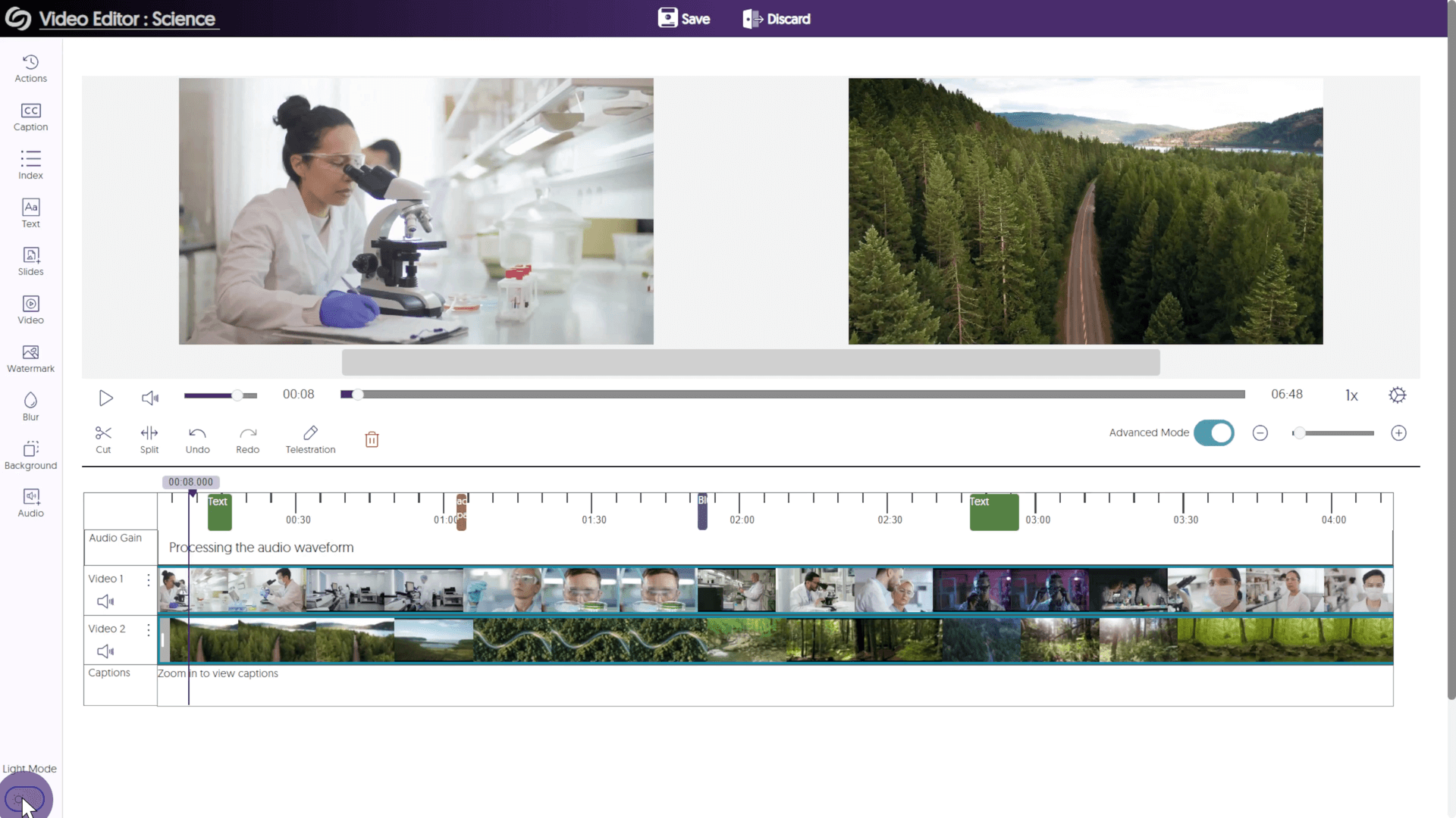 The Video Editor, showcasing the brand new Light Mode.
