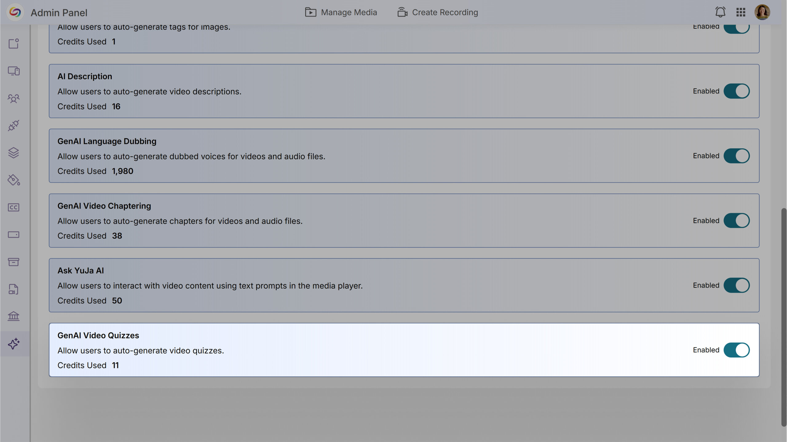 Screenshot of GenAI Video Quizzes integrated into YuJa Enterprise Video Platform