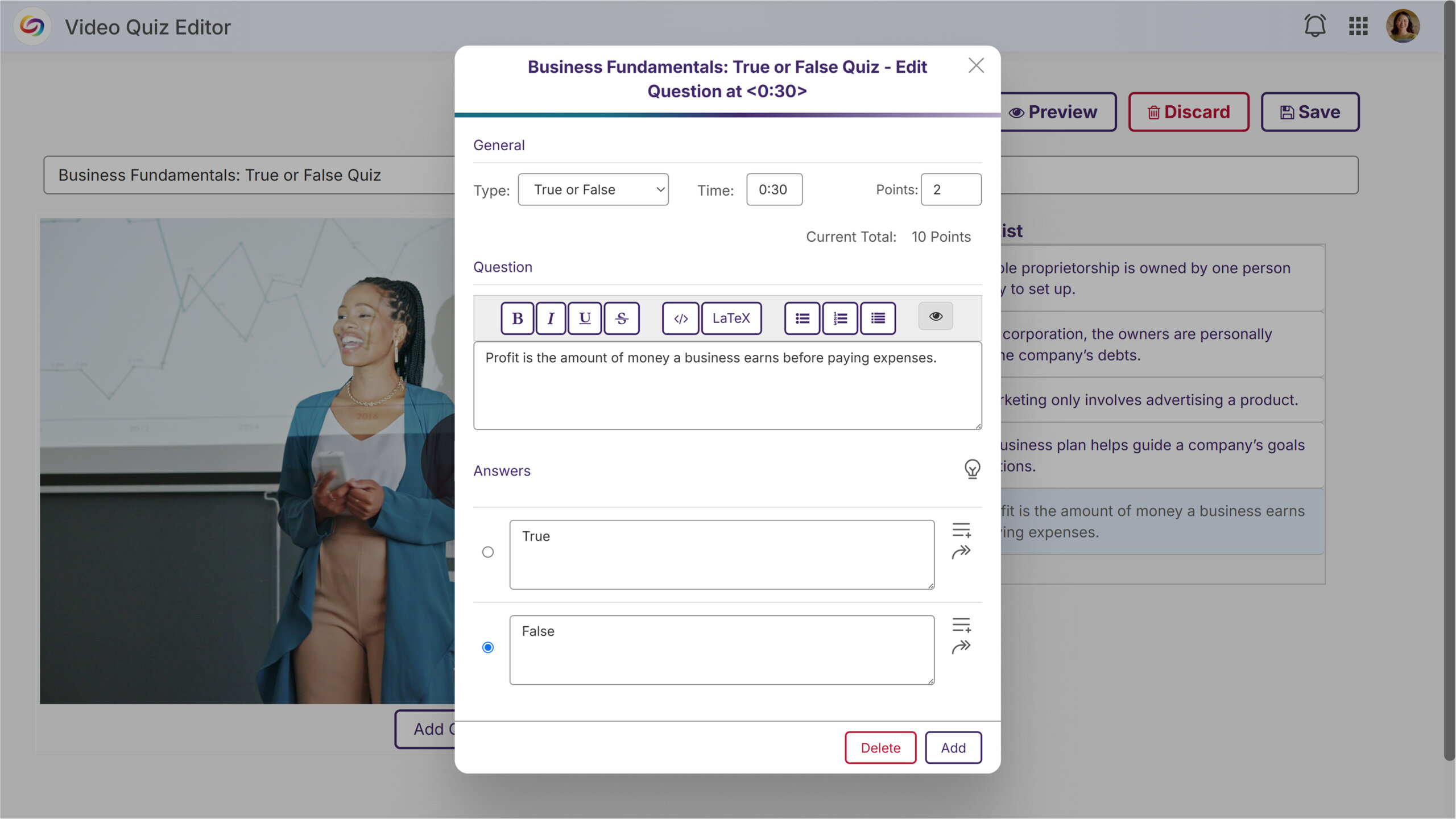 Screenshot of an editable GenAI-generated question.
