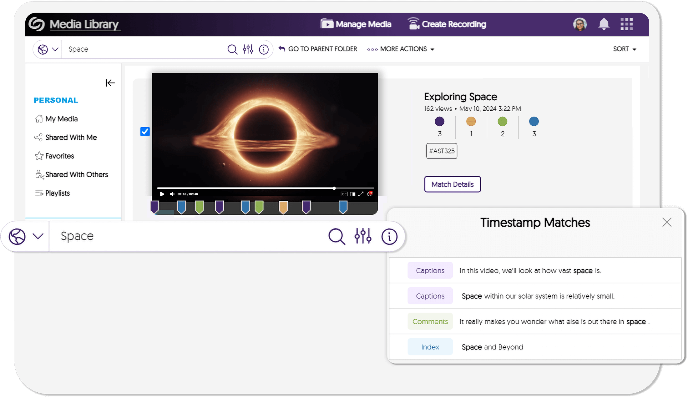 Multi-Stream Playback With Search-Inside-Video and Auto-Captioning screenshot.