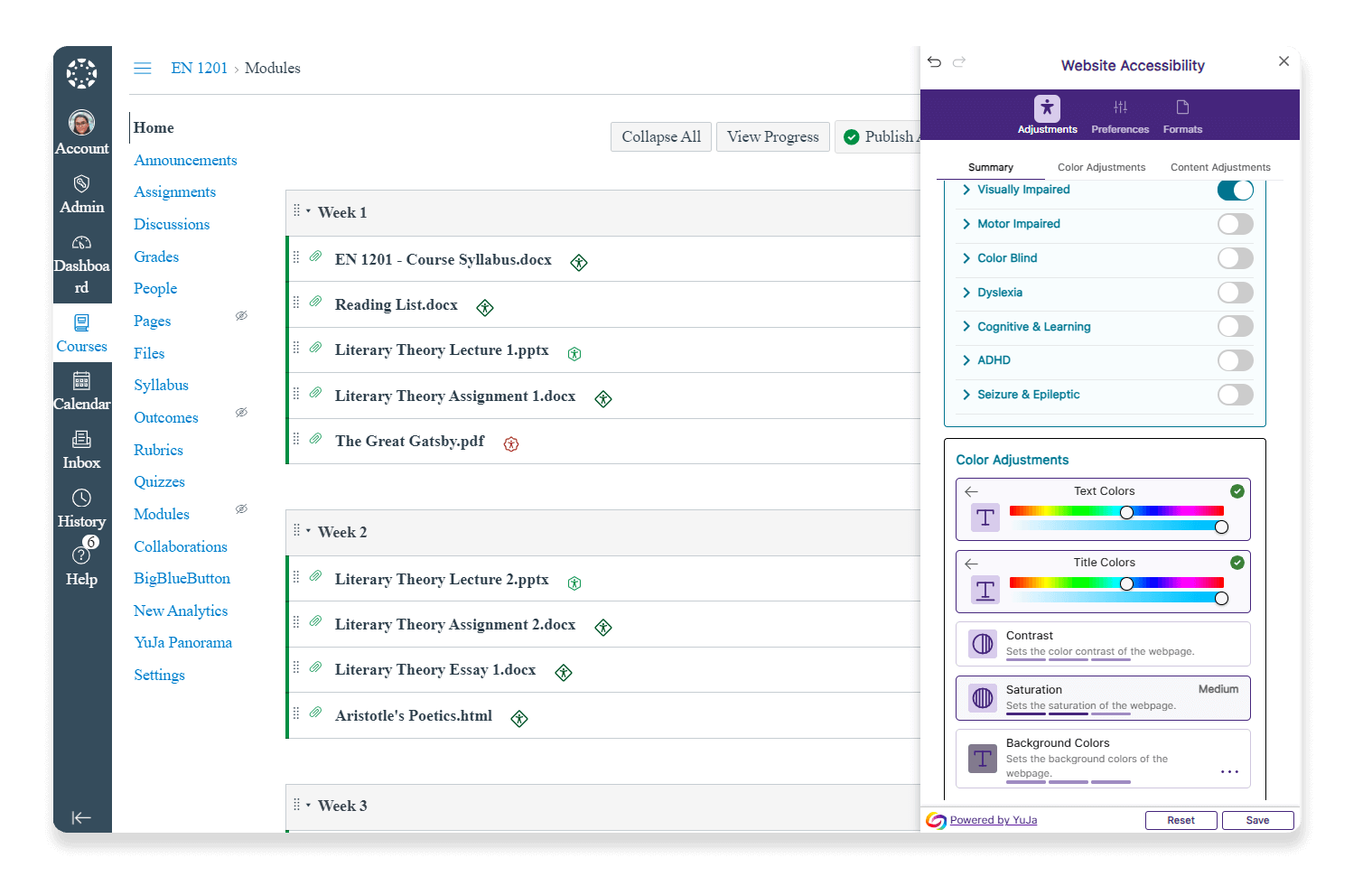 A screen shot of a learning management system
