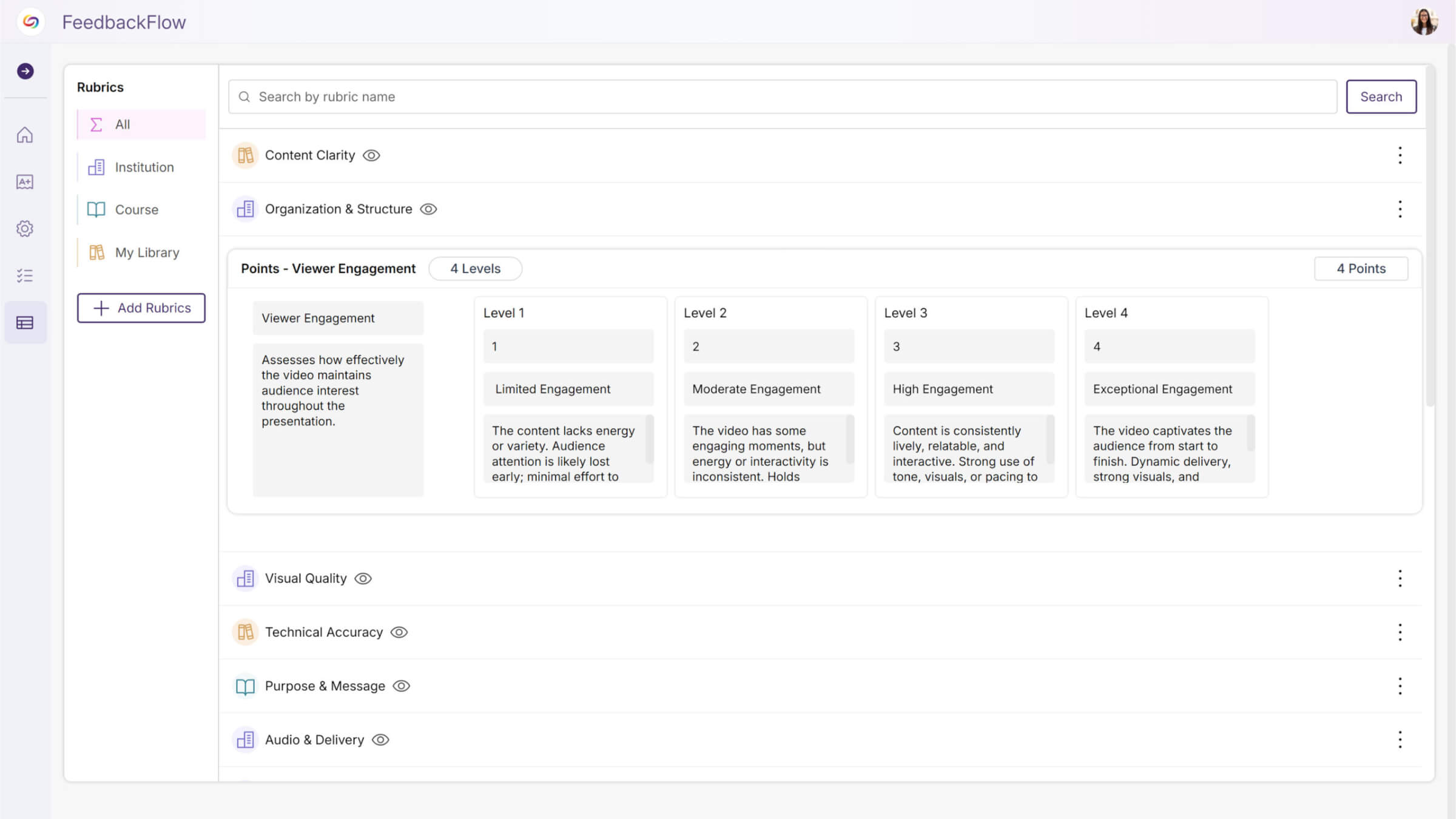 New rubrics management page.