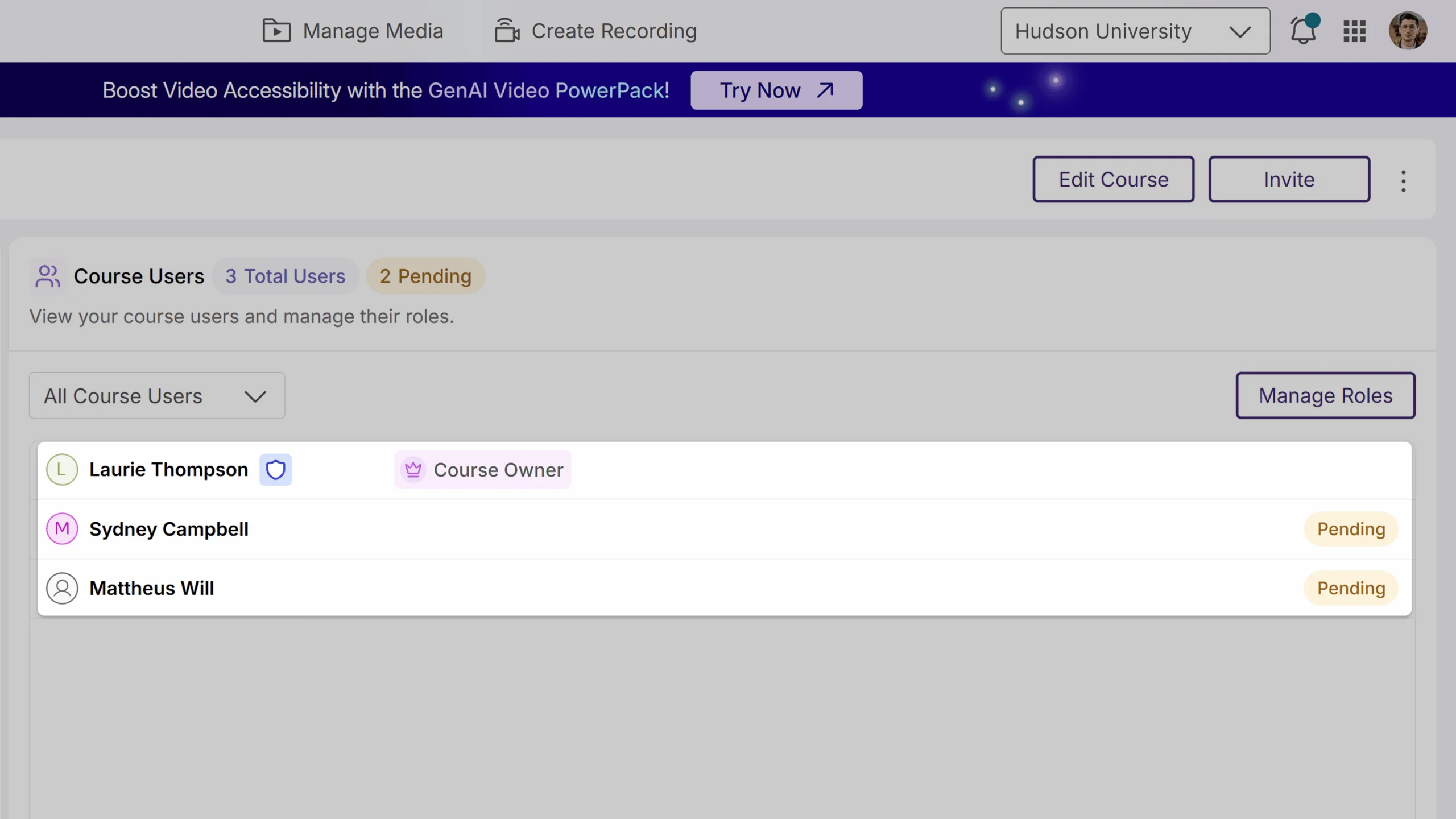 Clear Role Management: Badges now appear next to each person’s name, so you can quickly see whether they are a course owner, member, or pending member. You can easily change roles or lock them to prevent LMS updates from overriding your settings.