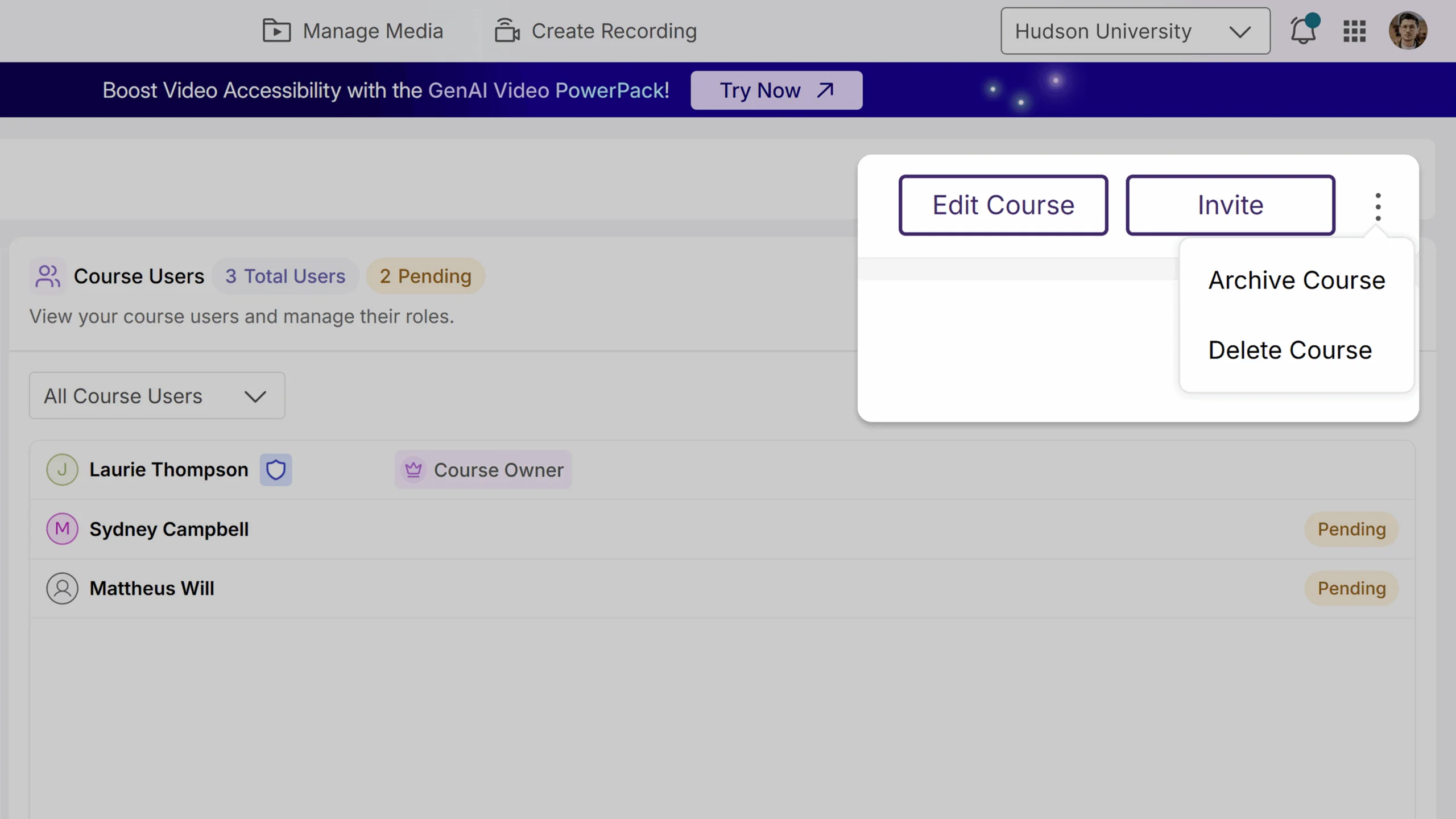 Easier Course Settings: Your course settings are now organized into tabs, and common actions like archive and delete are available in the kebab menu, making course management more simple and intuitive.