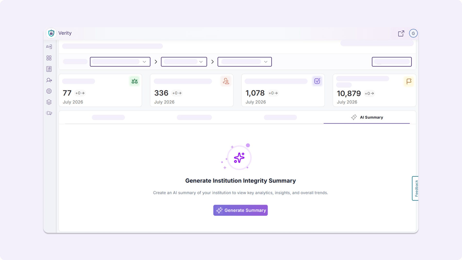 AI Summary: Users can generate AI-powered summary analytics, helping them quickly identify courses for improvement, key trends and integrity observations, and possible next steps.