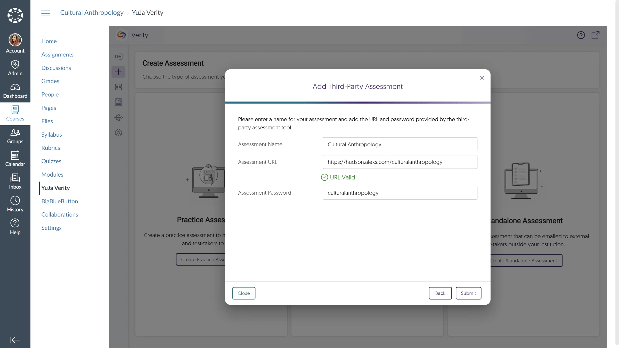 Add Third-Party Assessment modal for ALEKS.