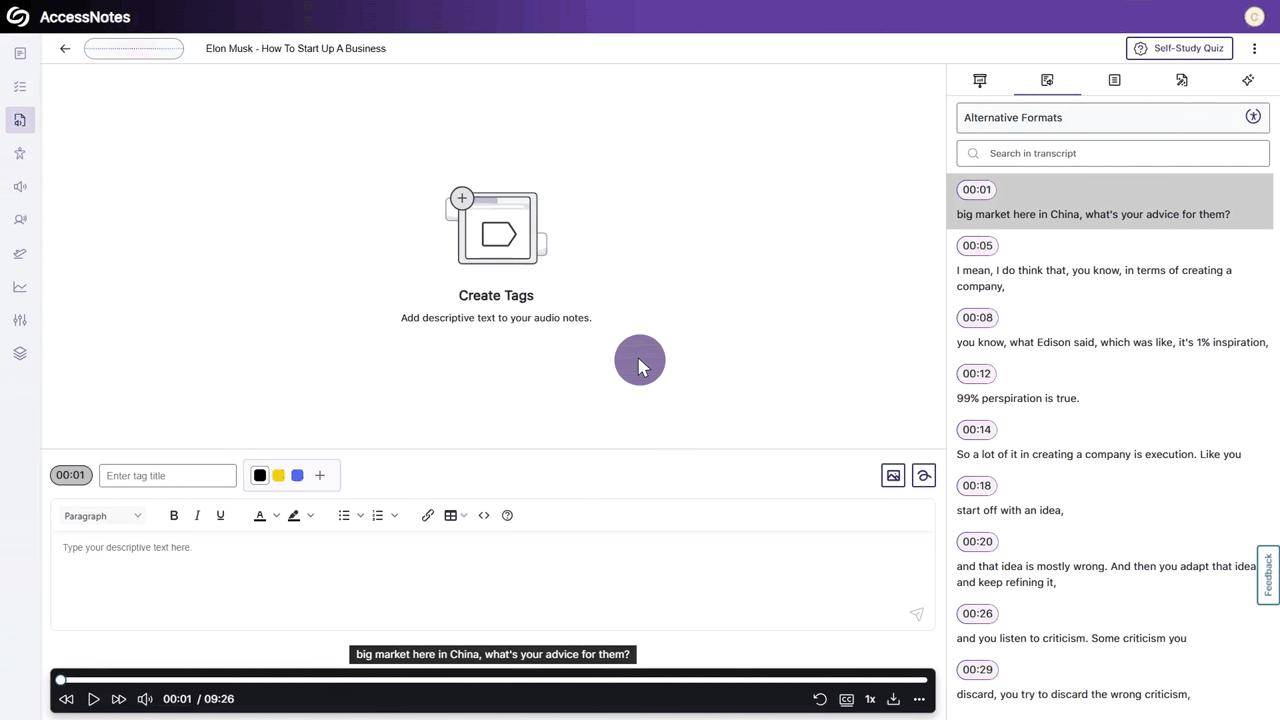 A gif showing the Gen AI generation of recordings' auto outline in Access Notes.