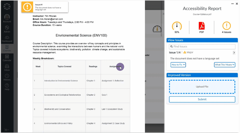 Accessibility Report showcasing document-wide issues. 