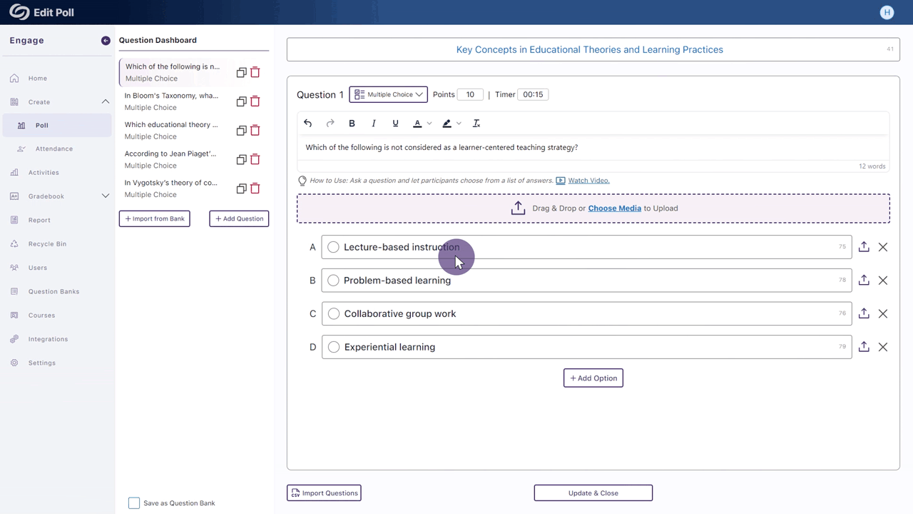 The poll creation page shows the rich-text styling in question titles.