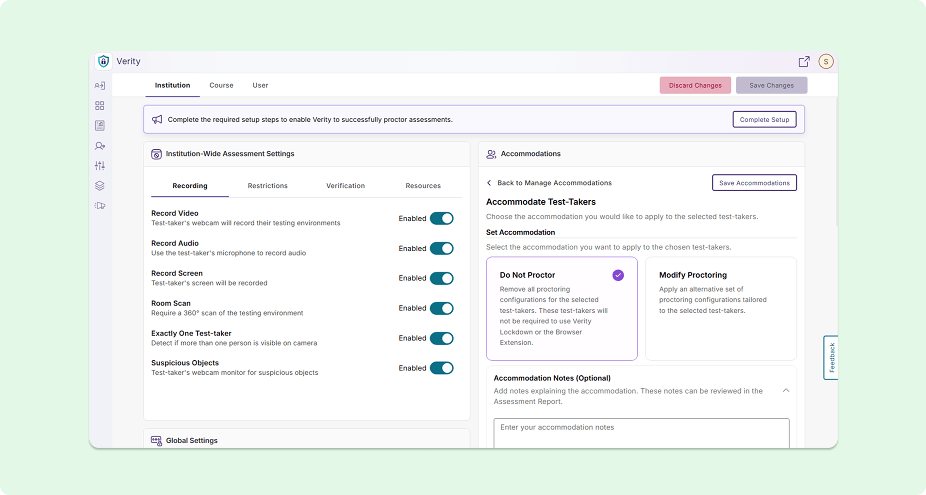 New Administrative Settings Page