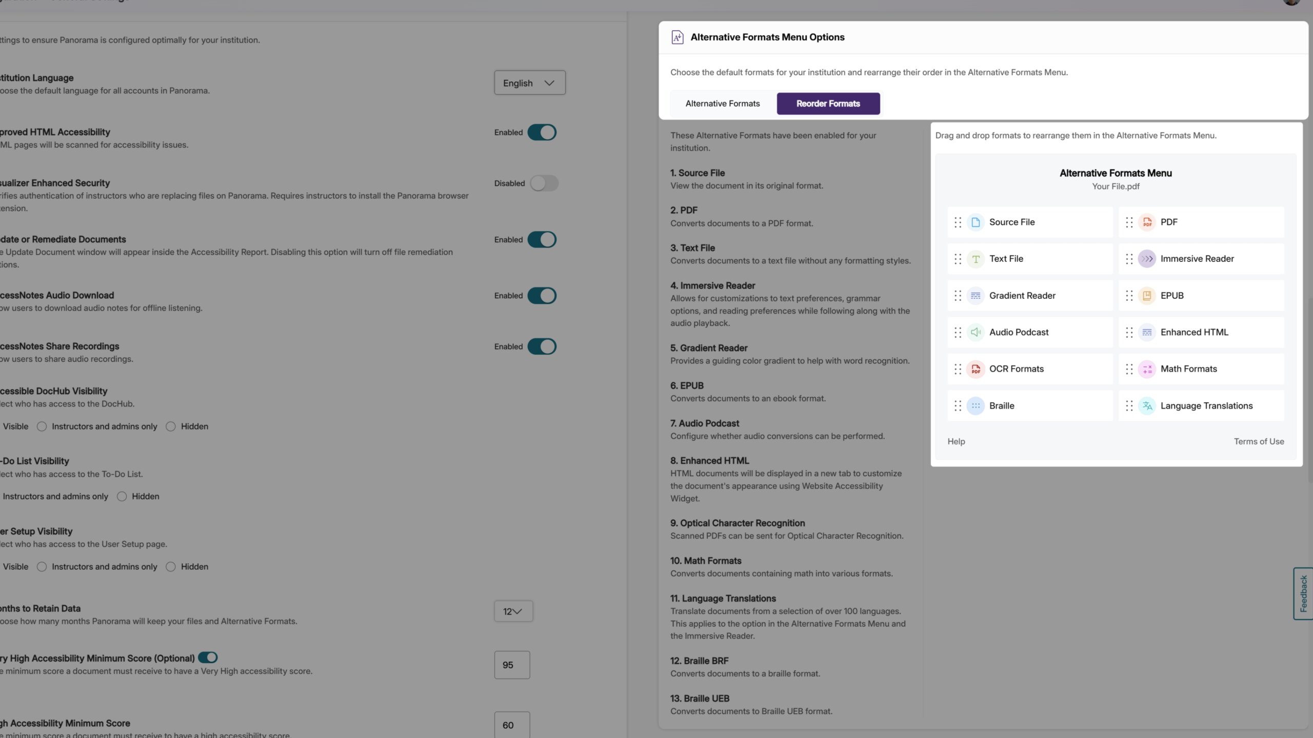 The ability to customize the alternative formats menu by reordering the placement of formats is highlighted.