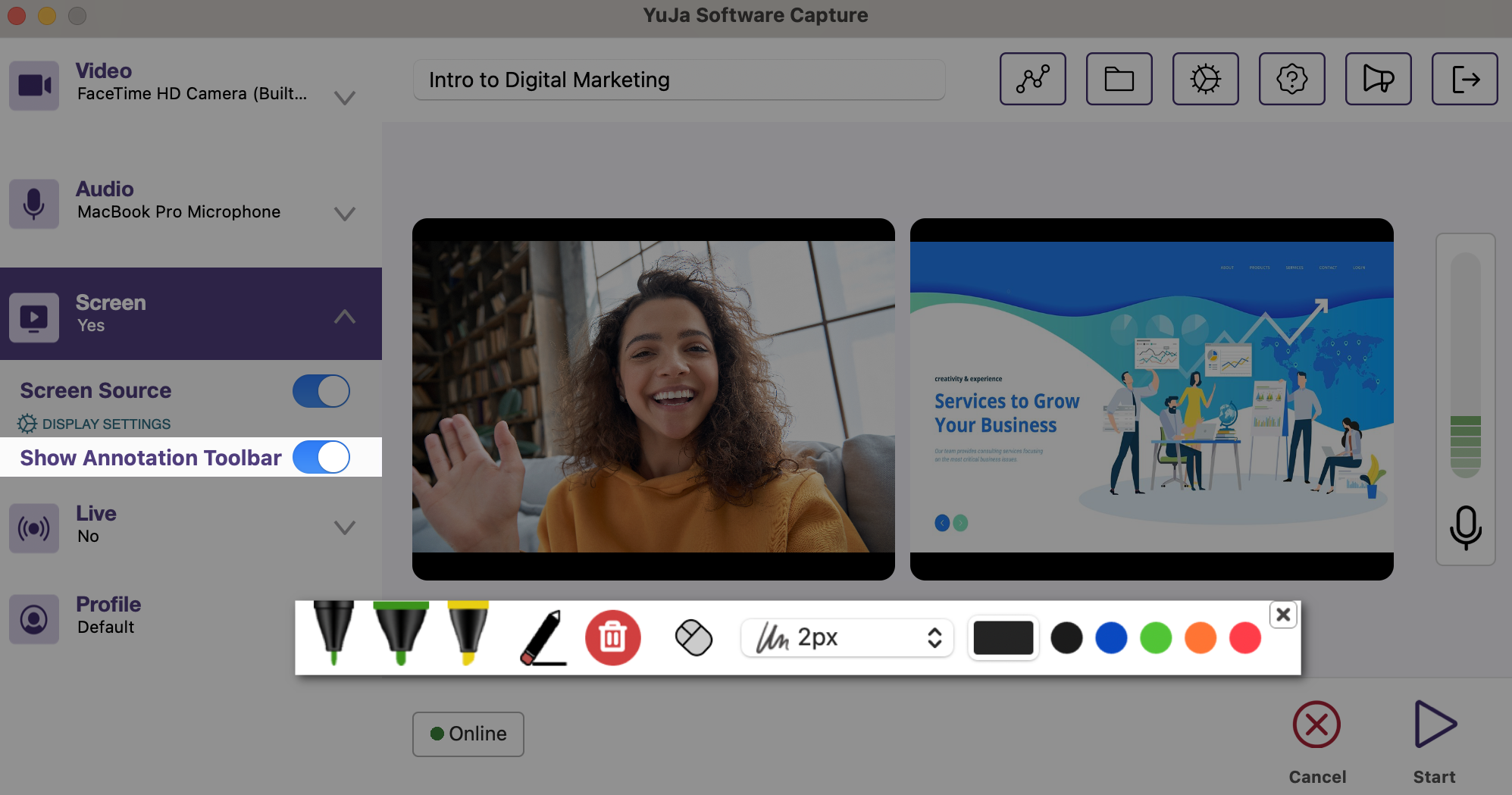 The annotation toolbar is toggled on from the Confidence Monitor. 