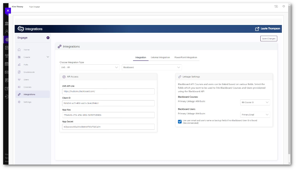 The Engage integration page for Blackboard.
