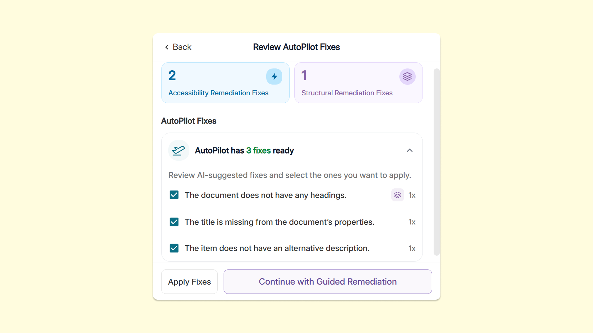Automatic suggested fixes: Users have access to an upgraded page view with highlights for precise issue locating.