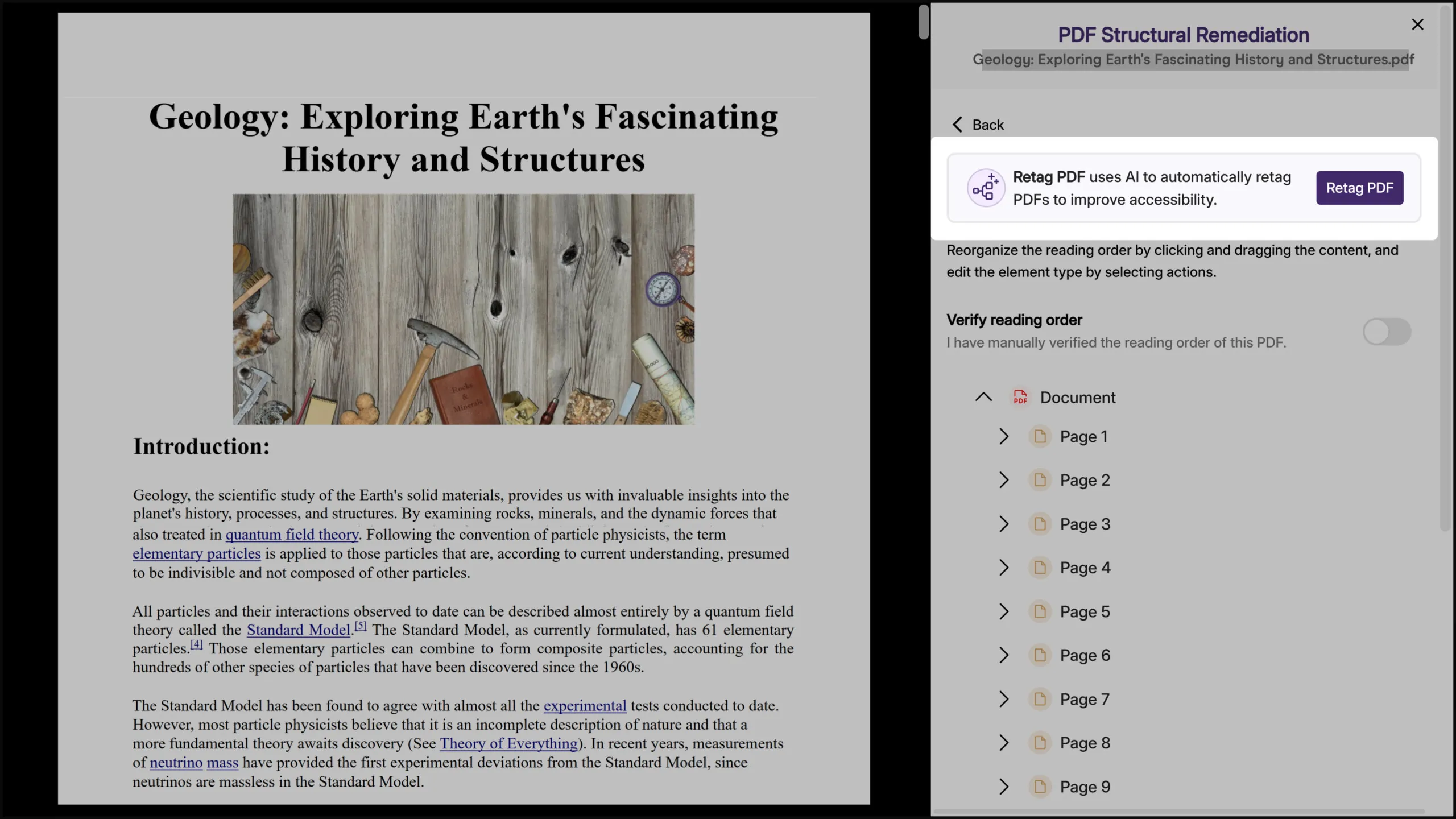 Screenshot showing you can automatically generate a new tagged structure of PDF document