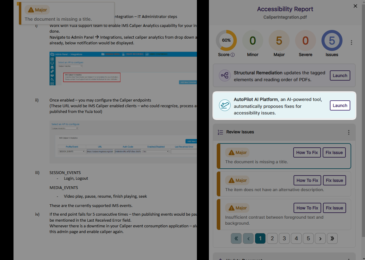 A view of a PDF document in YuJa EqualGround, highlighting the AutoPilot AI Platform.