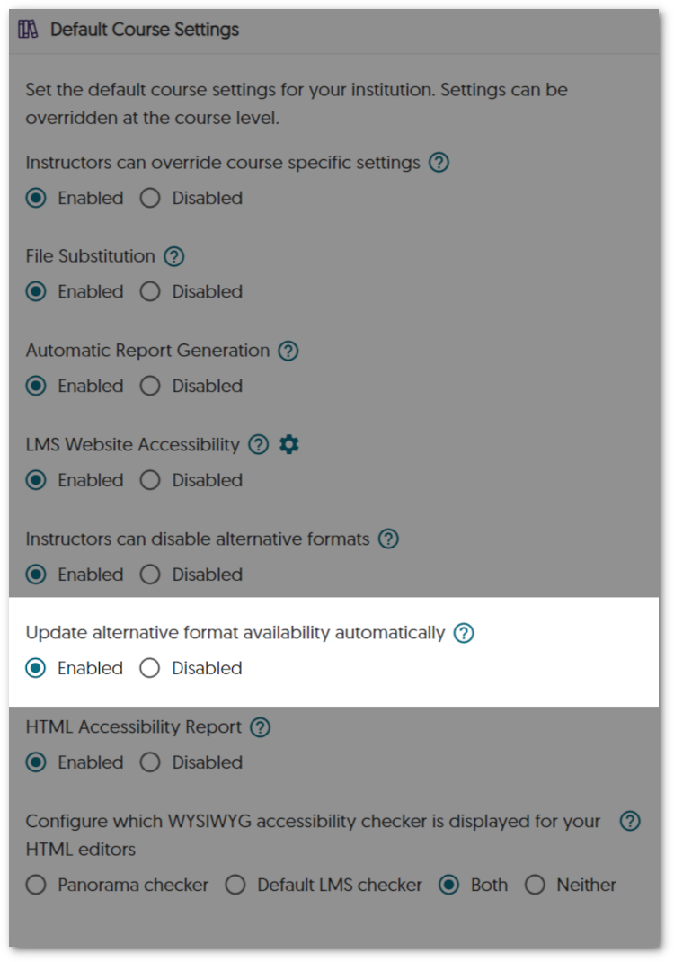 Alternative format availability setting.