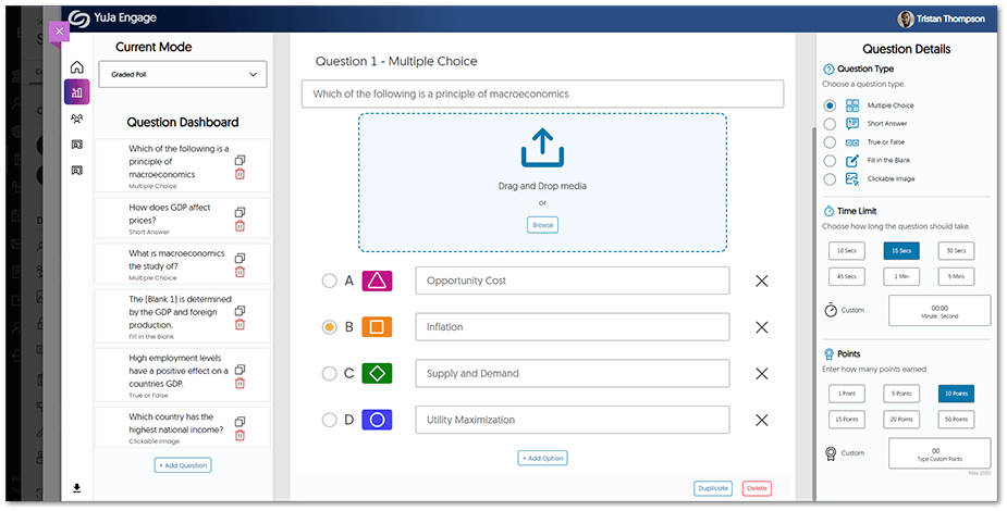 YuJa Engage poll creation is shown within the Blackboard Ultra LMS.