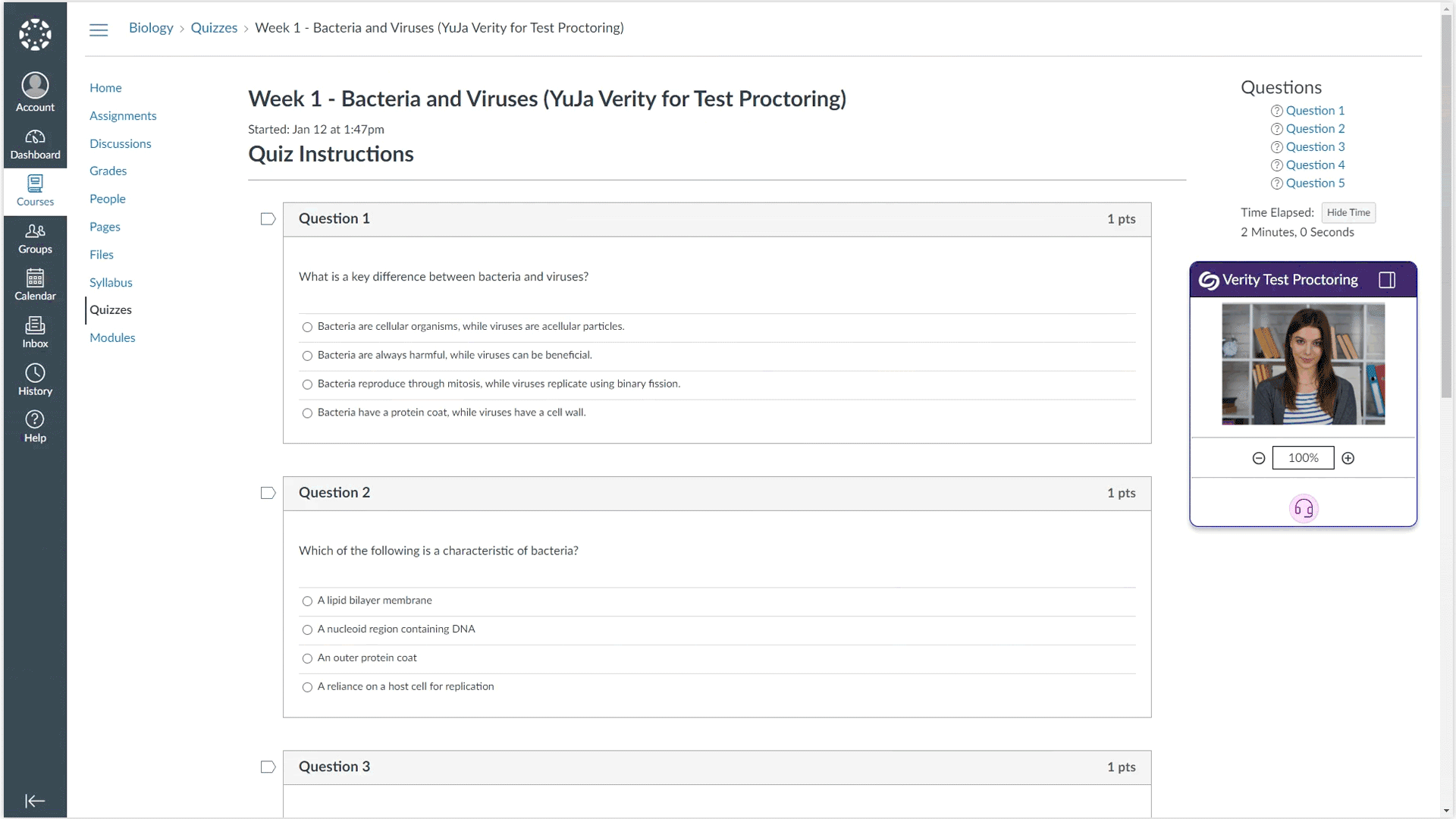 Video feed for an assessment goes black. The option to re-enable their camera appears.