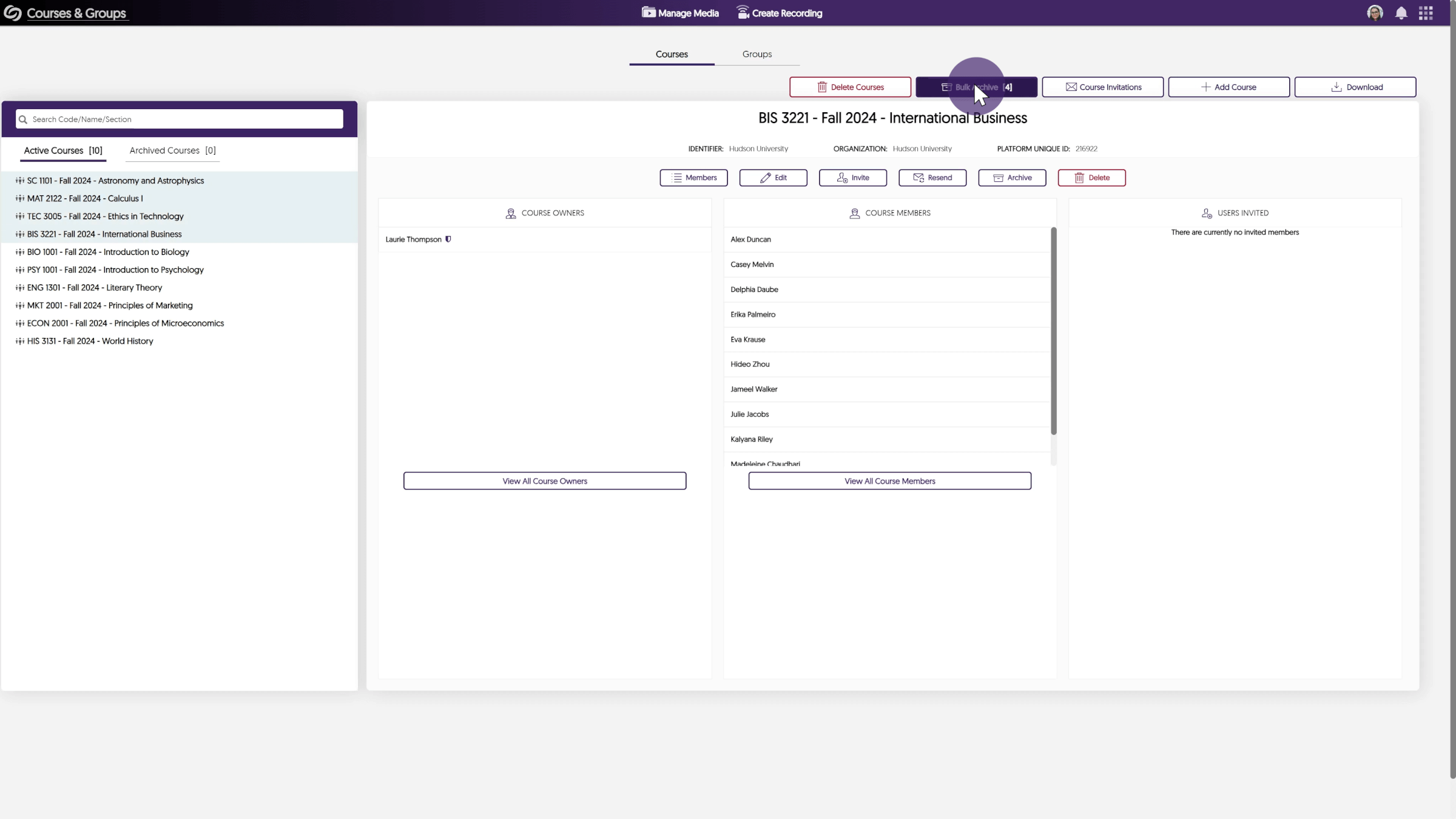 The new Bulk Archive feature in Courses & Groups.