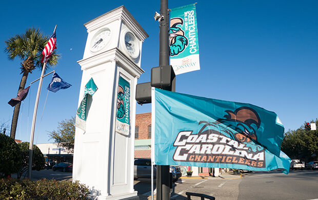 Coastal Carolina University flags.