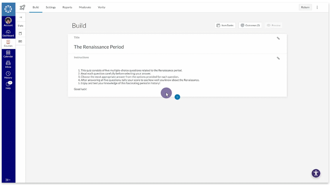 Enabling Verity in Canvas New Quizzes.