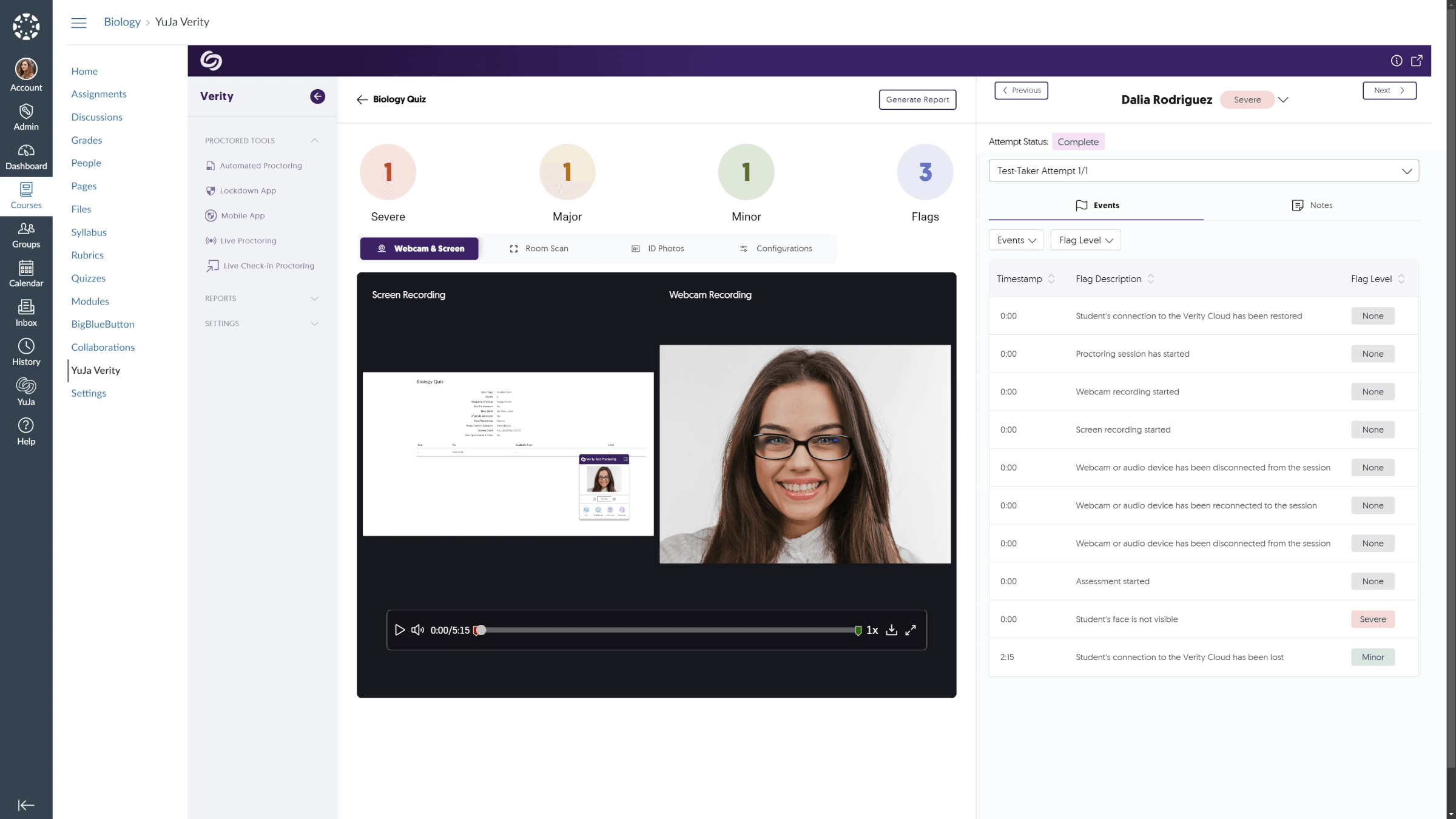 The new Assessment Report, which features centralized proctoring analytics.