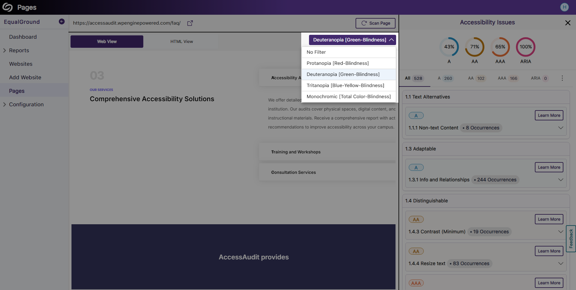 The option to change color filters in the web view of the report is shown.