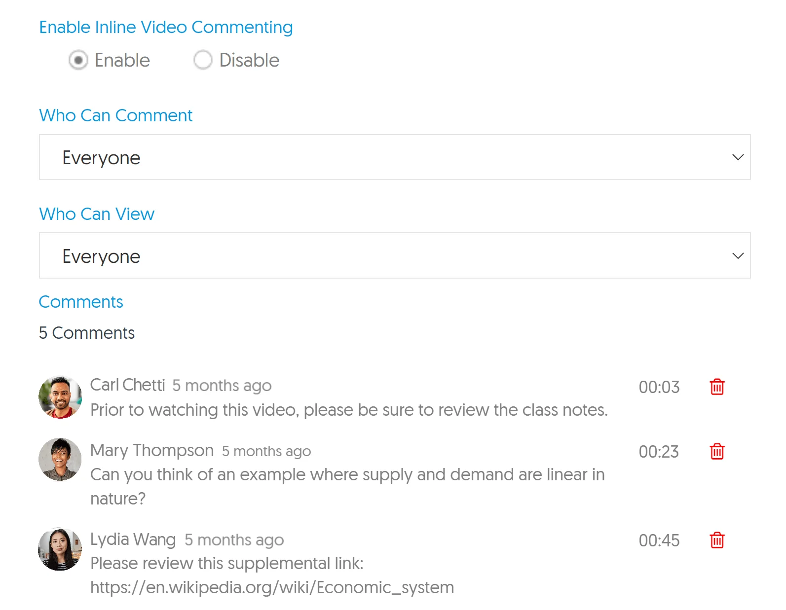 An in-video comment thread.