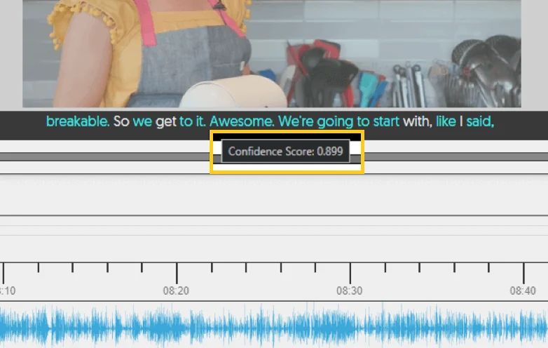 Video Editor Shows Captioning Confidence Scores