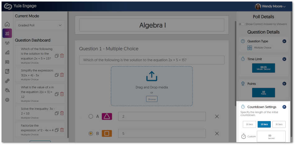 Countdown Setting for a Poll.
