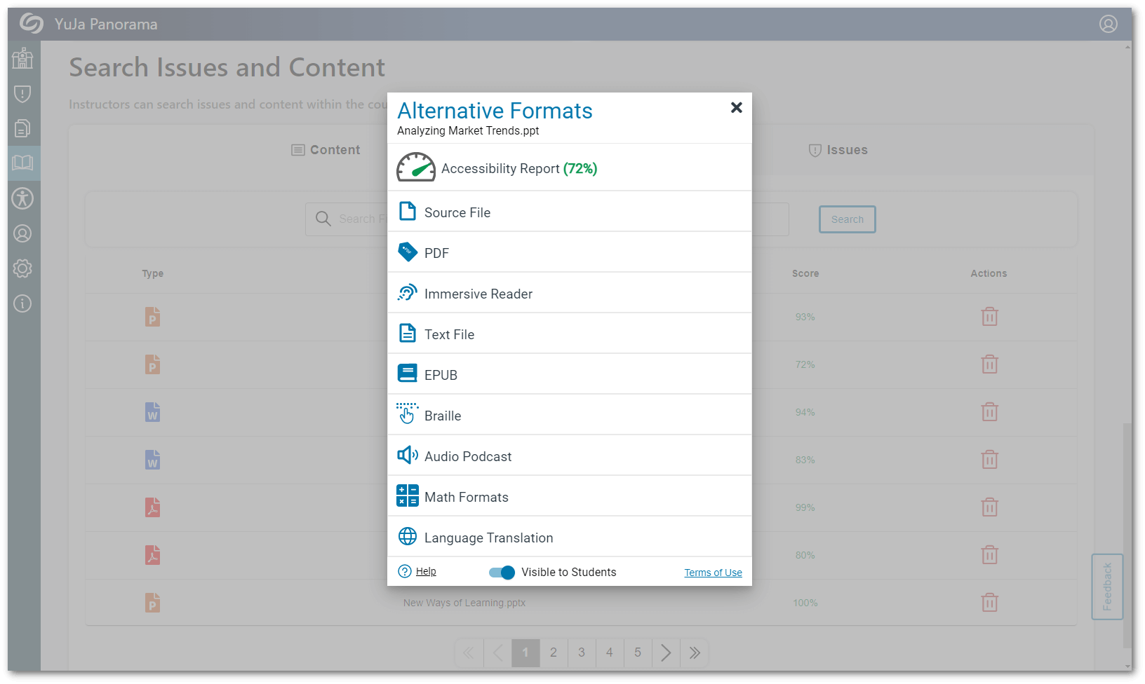 Alternative Formats menu within the LTI app.