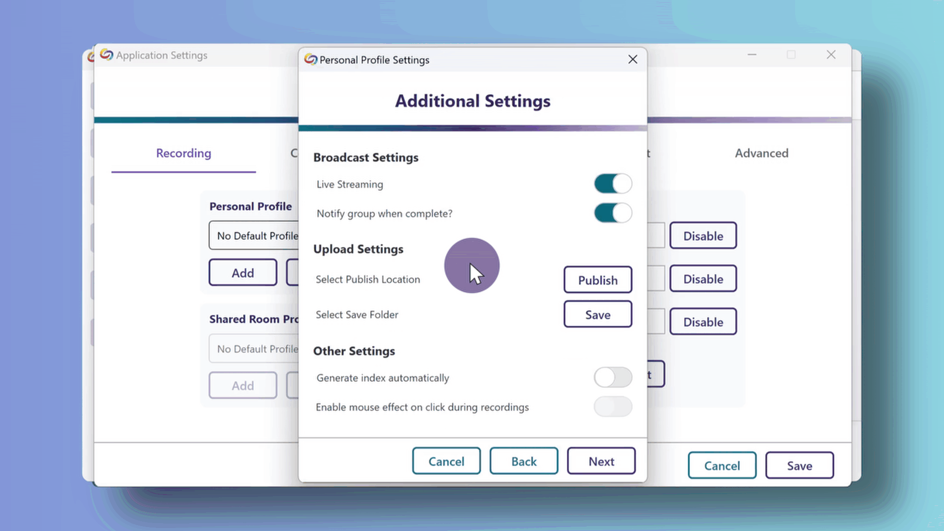 A channel is added to a profile for Software Capture.