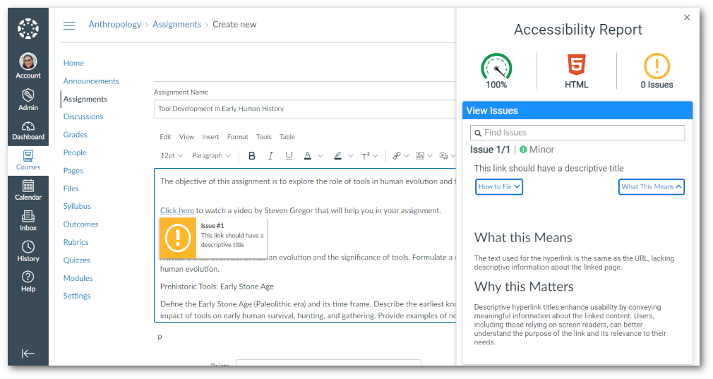 Accessibility Report issue for undescriptive URL text. 