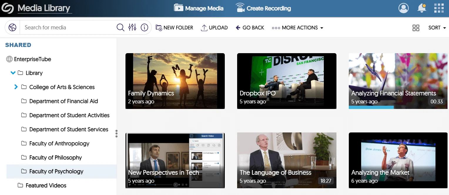 An institution's Enterprise VideoTube.