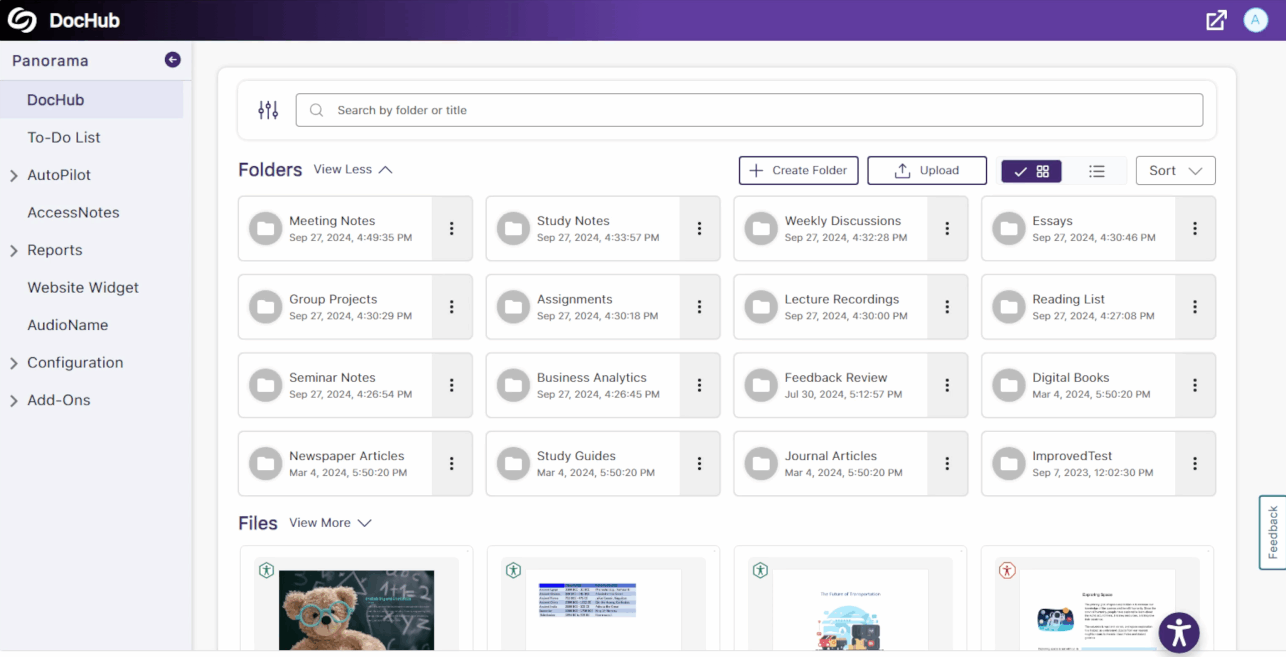 The DocHub page shows multiple folders and files in view.