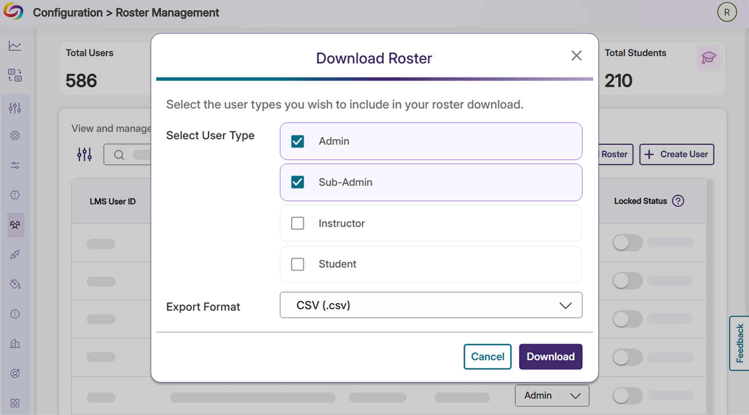 Download Roster Data in CSV Format