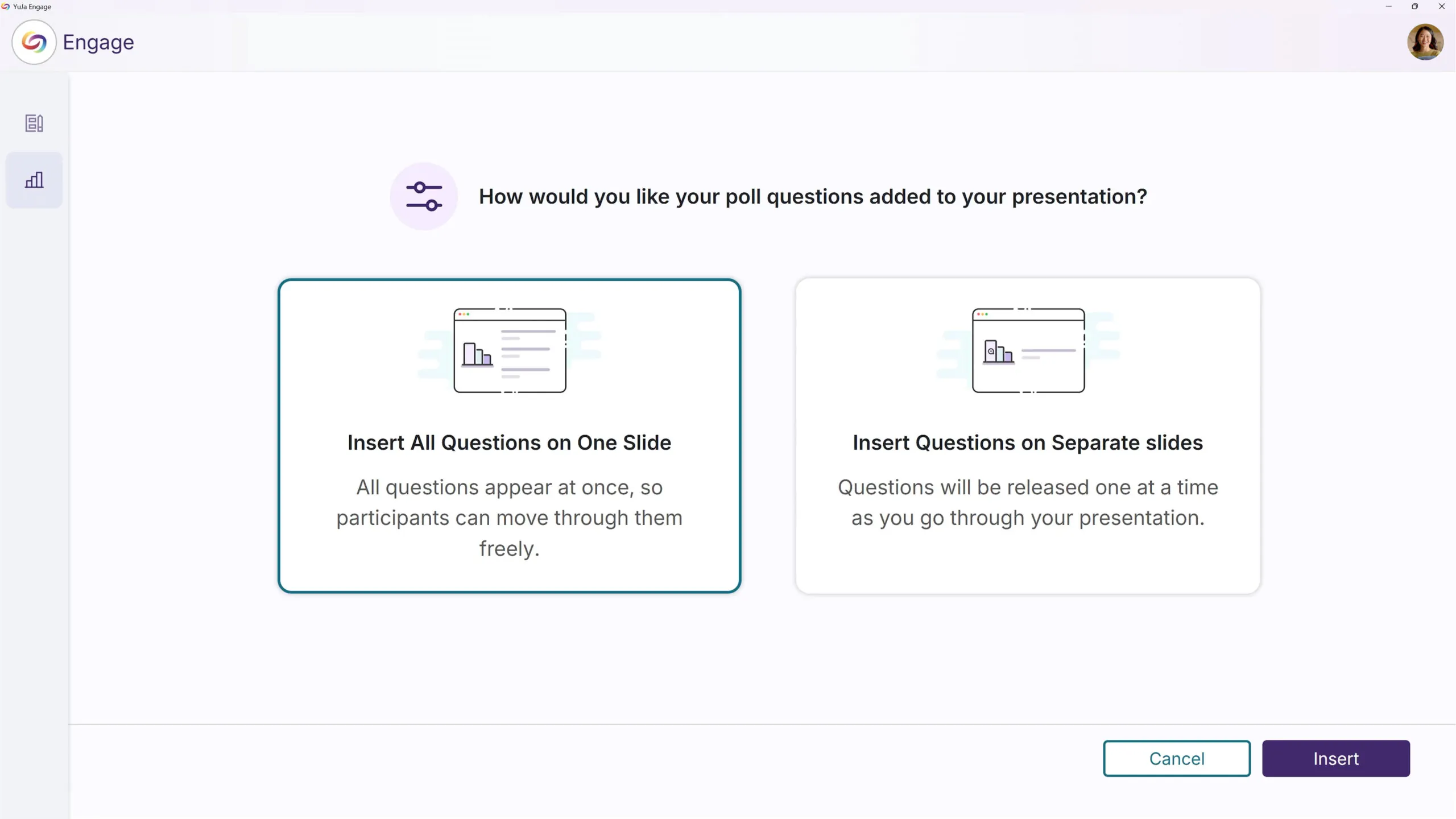 Controlled Question Sharing: Previously, questions were shared automatically when presenting slides. Now, presenters have full control to decide when to share or stop sharing questions and activities.