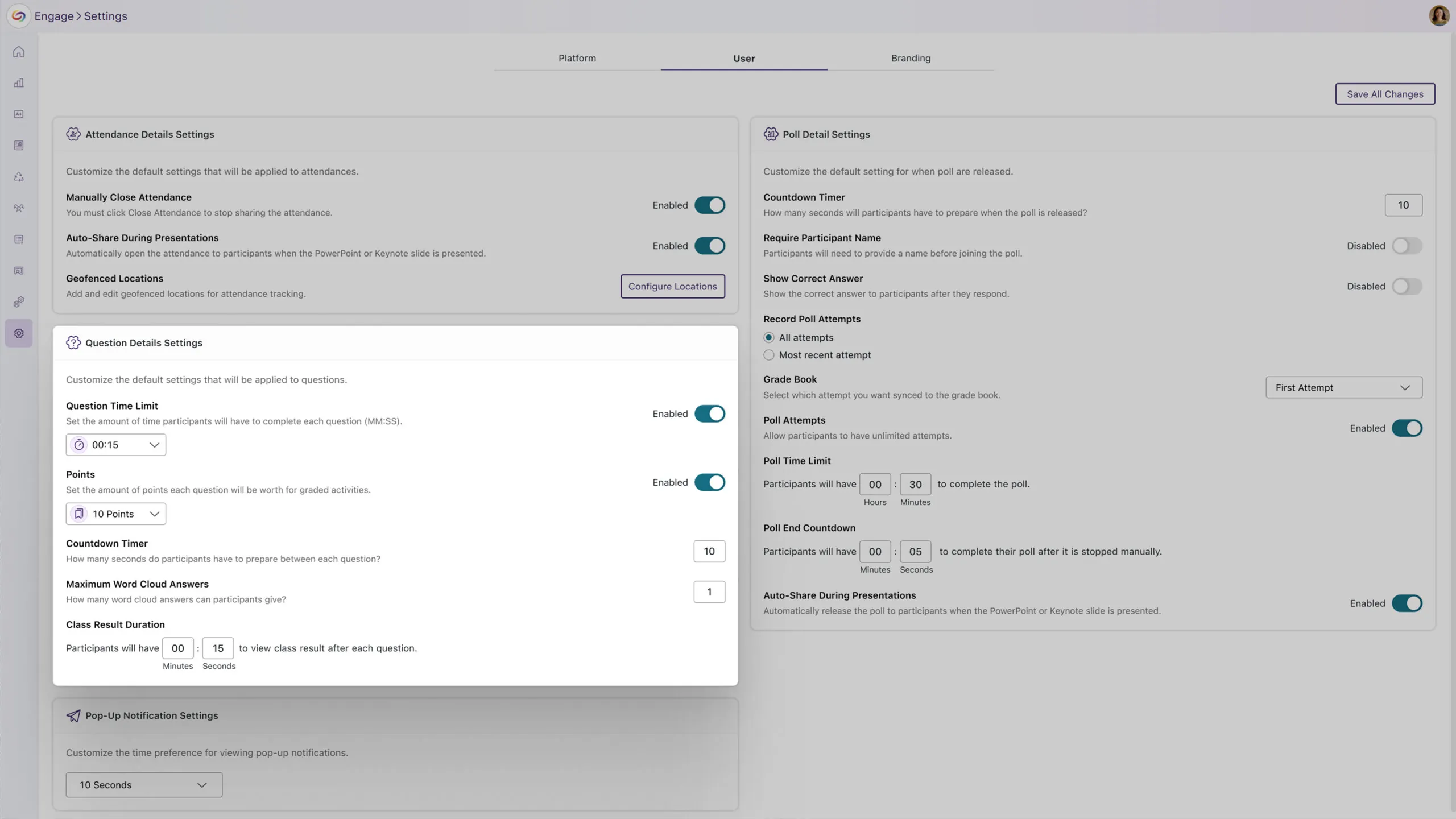 Enhanced User Settings Page with Streamlined Poll Configuration