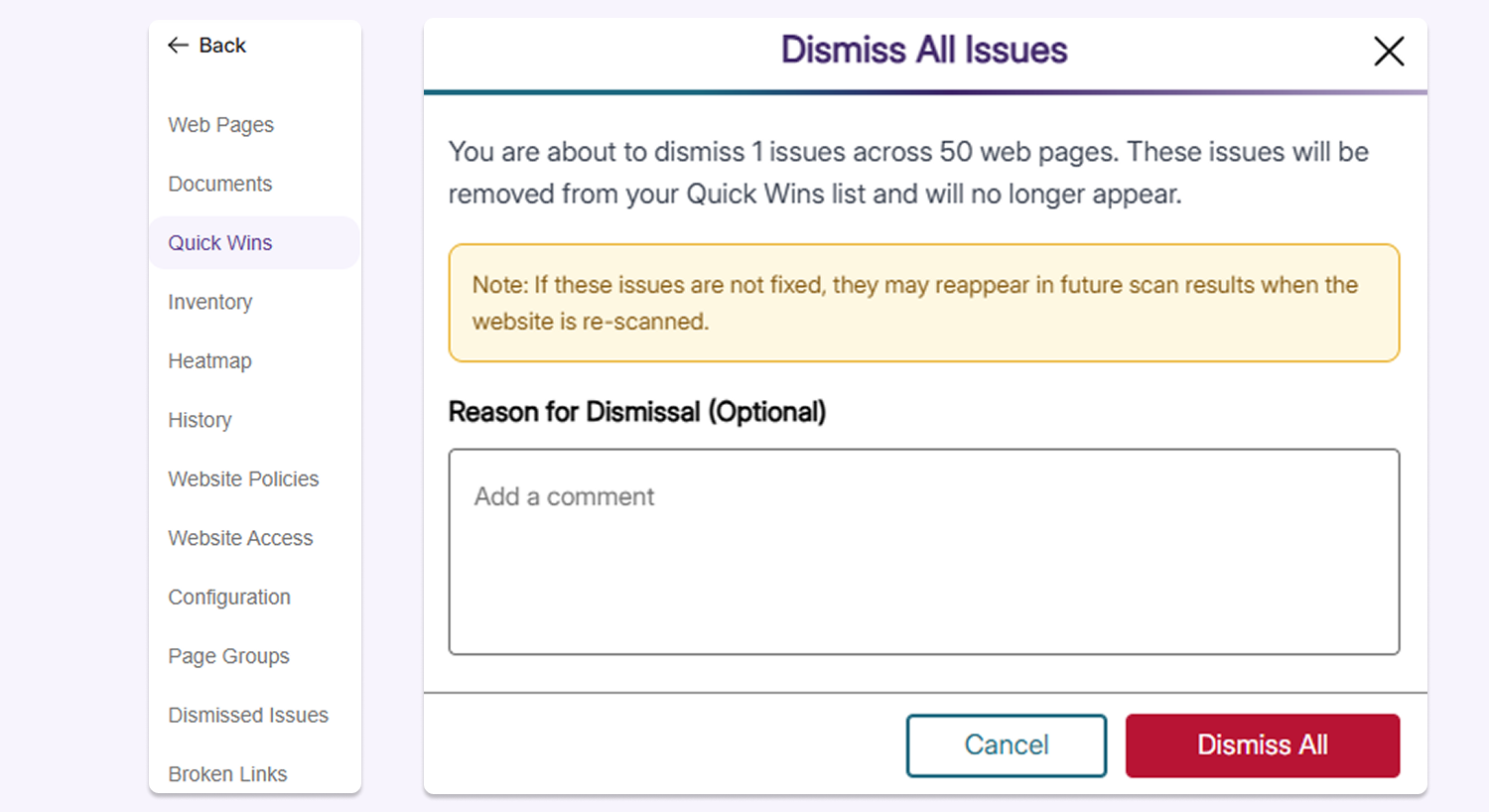 Dismiss Quick Wins