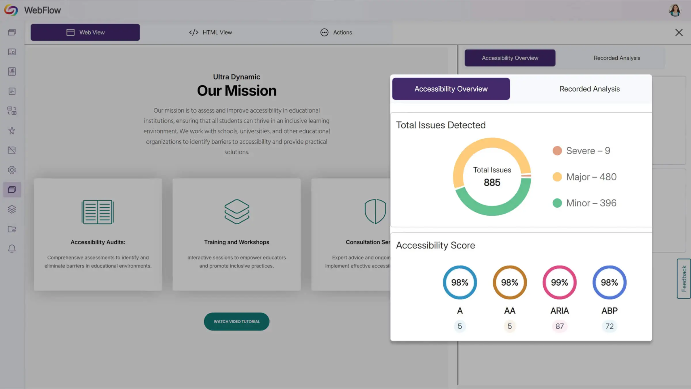 Complete reporting functionality similar to website scanning, ensuring full visibility into accessibility compliance across interactive experiences
